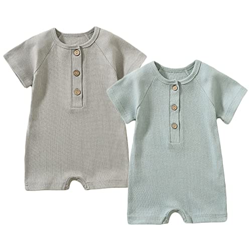 Baby Boys Girls 2 Pack Romper Jumpsuits Short Sleeve One Piece Clothes Sets