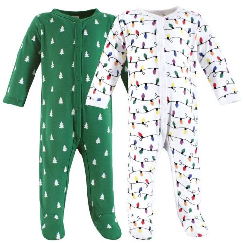 Hudson Baby Infant Baby Cotton Sleep and Play 2-Pack, Christmas Lights Trees, 0-3 Months