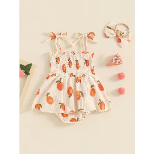 baby girls summer casual romper dress sleeveless peach print - Temu