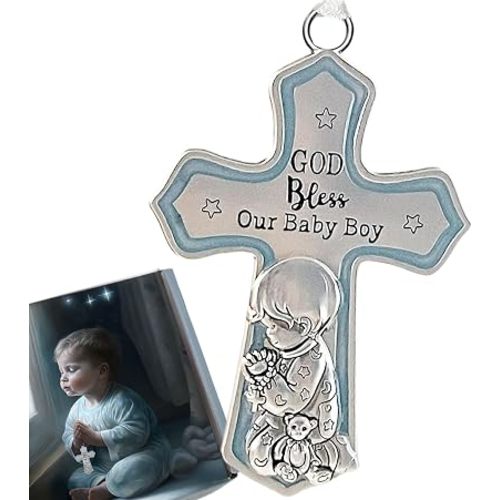 elskandi Crib Cross God Bless This Baby Boy Wall Art for Nursery