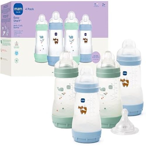 MAM 9oz Easy Start Anti-Colic+ Vented Baby Bottles, 2+ Months, 4 Pack, Boy