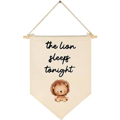Flag Sign Gifts for Baby Newborn Boys Kids-Banner Wall Decor Present for Nursery Bedroom Playroom Front Door-Baby Present Shower-New Home-Birthday Christmas Gift-the Lion Sleeps Tonight