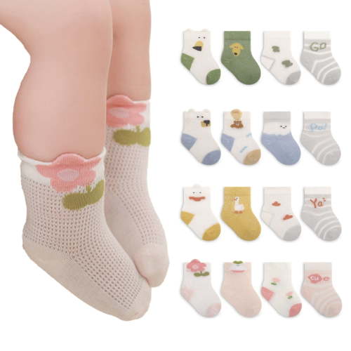 LYMAYTER 4 Pack ‌‌Baby Toddler Unisex Socks Eyelet Mesh Summer Thin for Infants Boys Girls‌ 0-8Y