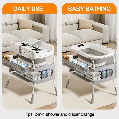 Cambiador y bañera plegable para bebés 2 en 1