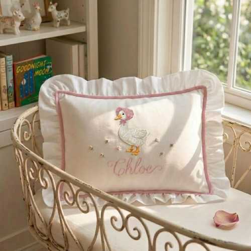 Baby Name Pillow With Ruffles, Personalized Nursery Cushion | Newborn Keepsake & Baby Shower Gift