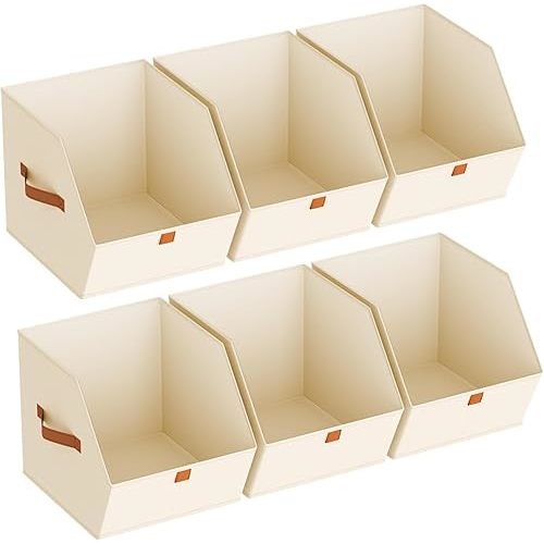 Homsorout Fabric Closet Storage Cubes - 6 Pack Square Storage Bins with Dual Handles for Clothes, Towels, Toys, Cube Storage Organizers for Bedroom, Nursery, Shelves, Closet, Small Spaces, Beige