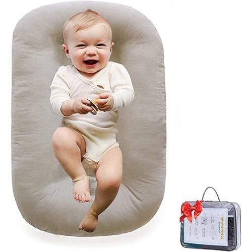 Baby Lounger for Newborns, Soft Baby Nest for Daily Rest & Baby Play Gym Mat, Portable Diaper Changing Pads for Boys & Girls 0-12 Months(English Apricot)