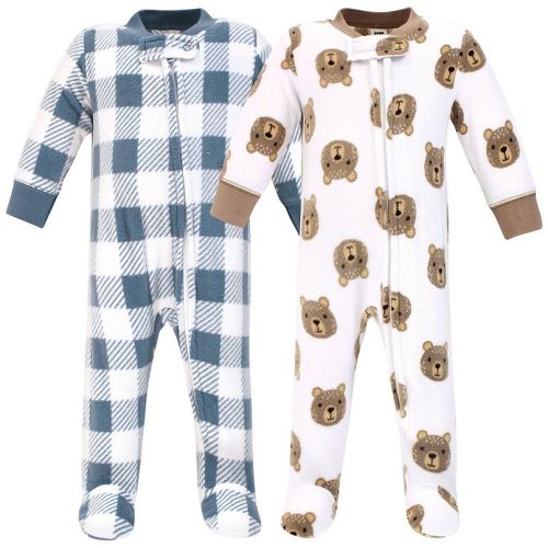 Hudson Baby Infant Boy Fleece Zipper Sleep and Play 2pk, Little Bear, 6-9 Months