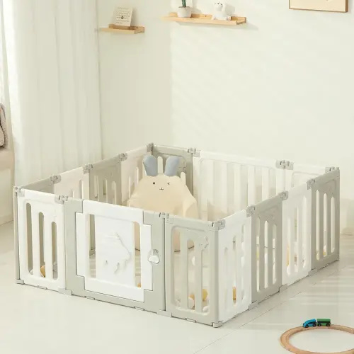 14-Panel Baby Playpen, Foldable Extra Large Play Yard for Babies and Toddlers, Portable Baby Fence with UFO Design, Kids Activity Gate Playpen – Grey