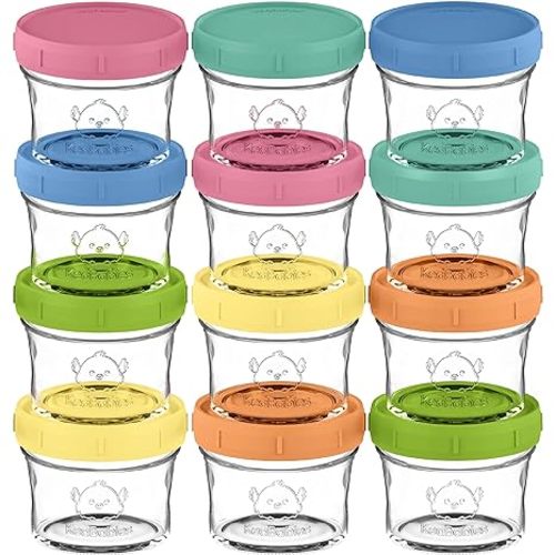 KeaBabies 12pk 4oz Glass Baby Food Containers with Lids - Leak-Proof, Microwavable Small Glass Jars, Baby Purees & Toddler Snack Storage Containers, BPA-Free, Dishwasher & Freezer Safe (Nord)