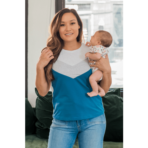 Chevron Colorblock Nursing T-Shirt - Blue – Nursing Queen