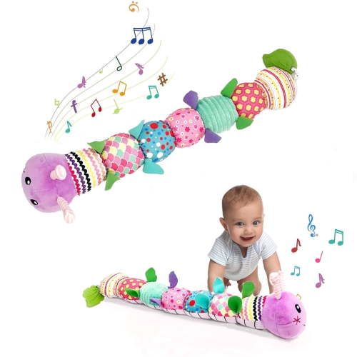 Baby Musical Worm Soft Infant Toy, Stuffed Animals for Newborn Toy Tummy Time 0-3-6-12 Months Old Girl Boy Gifts, Cuddly Caterpillar