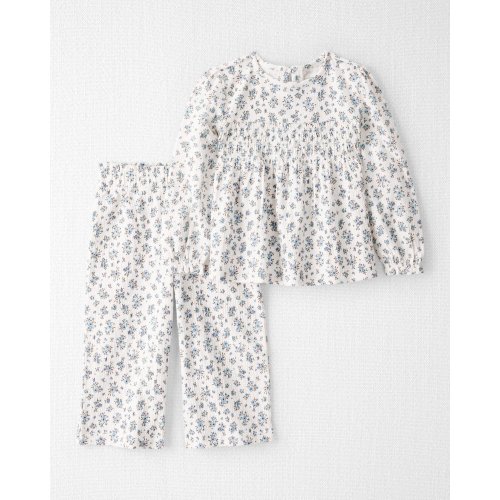 Toddler Girl 2-Piece Organic Cotton Crinkled Knit Set in BlueMist Bloom Print - Little Planet | Carter's