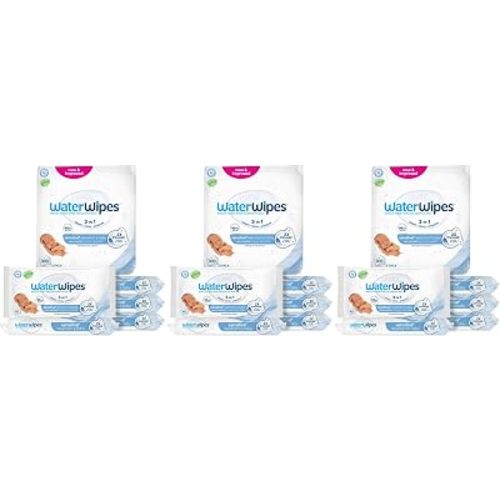 WaterWipes Sensitive+ Newborn & Baby Wipes, 3-In-1 Cleans, Cares, Protects, 99.9% Water, Unscented & Hypoallergenic, 900 Count (15 Packs)