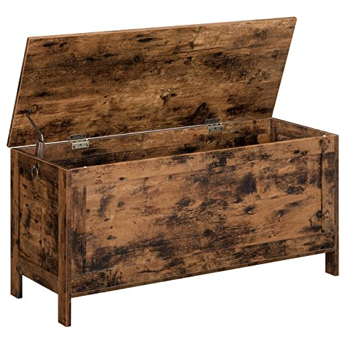 HOOBRO Toy Box, Retro Wooden Look Storage Chest with Safety Hinge, Entryway Storage Bench Supports 220 lb, 39.4 x 15.7 x 18.9 Inches Toy Chest Organizer, Easy Assembly (Rustic Brown) BF100CW01