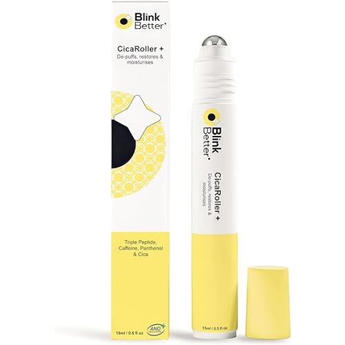 CicaRoller+ Depuffing Eye Roller Serum for Eyelids and Under Eyes – Cooling Rollerball with 2.5% Caffeine, Peptides, Cica & Panthenol, Hydrates, Soothes and Smooths Puffy Eyes, 15 ml