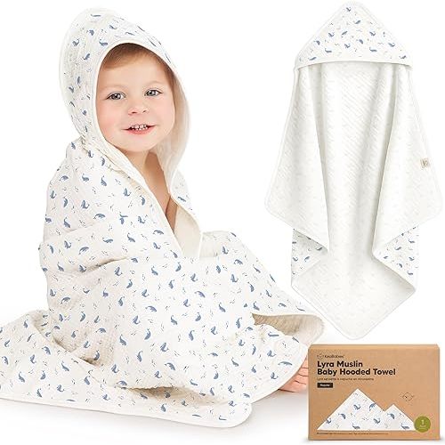 KeaBabies Muslin Baby Bath Towels with Hood for Girls,Boys-Large Organic Cotton Hooded Baby Towels for Newborns,Toddlers,Infant,Kids,Soft Absorbent Newborn Bath Essentials Gift Set(Whale Bay, Regular)