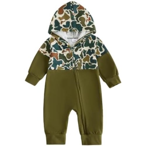 BemeyourBBs Newborn Baby Boy Clothes Color Block Hooded Romper Outfits