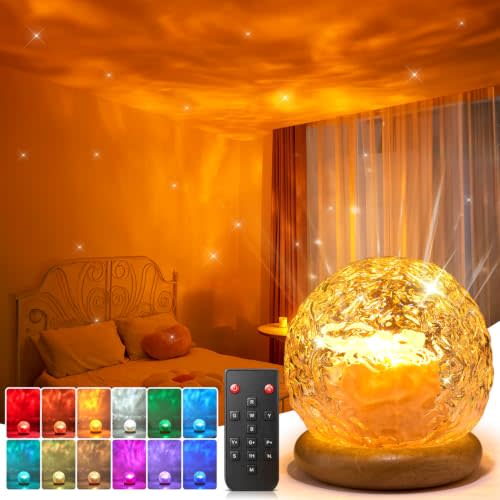 Ambient Lighting, 16 Colors Led Lights for Bedroom, Gift Ideas, Room Decor | 3-in-1 Sunset/Ocean/Northern, Remote, 6 Brightness, 1 Hr Timer, Made of Glass & Wood, Bedroom, Bathroom, Dorm,Halloween Light