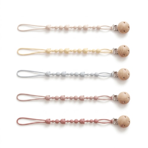 ROSEXIXI 5 Pack Silicone Teething Toys Pacifier Clip Holder with Wood Clip BPA Free for Newborn Infant