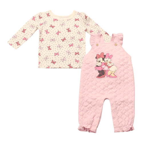 Magic Threadz Disney Clothes Baby Girls 2-Piece Overall Set – Long Sleeve Top with Suspender Romper Minnie, Pooh, Bambi & Marie (Newborn–Infant)