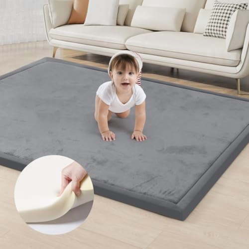 ACOMOPACK Baby Play Mat for Floor 1.3" Thick Memory Foam Play Mat 71"×79" Tummy Time Crawling with Non-Slip Bottom for Living Room,Nursery,Soft Velvet Playpen Mats for Kids,Infants