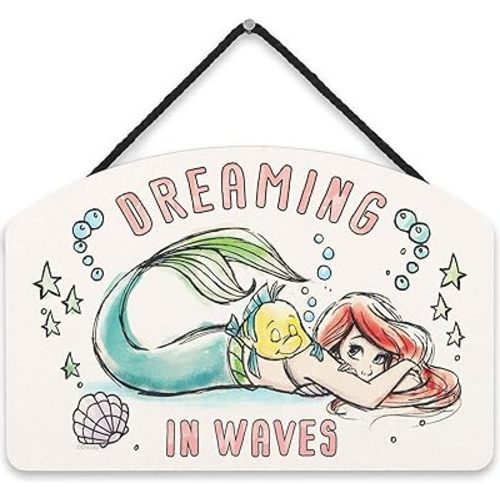 Disney The Little Mermaid Ariel Dreaming in Waves Hanging Wood Wall Decor - Fun Ariel Sign for Bedroom or Play Room
