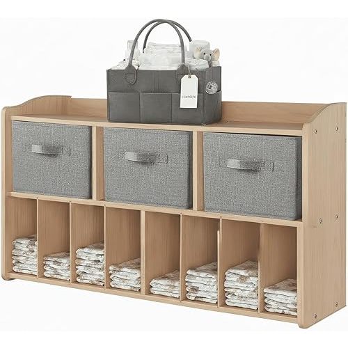 evamarie Diaper storage organizer + 1 nursery storage basket + 3 fabric storage bins | cubbies for daycare | wall mounted cubby storage | wall diaper shelf organizer | Diaper storage Bunddle
