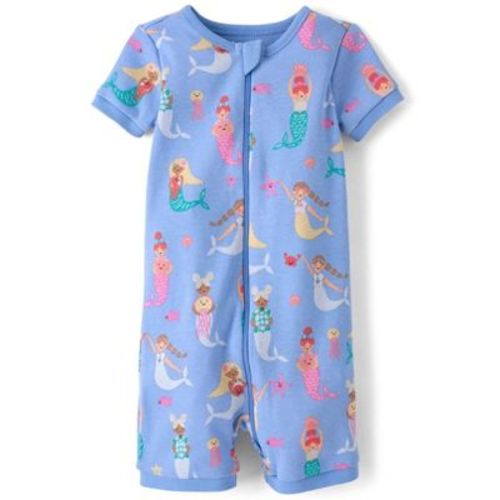 The Children's Place Baby Girls Short Sleeve Mermaid Snug Fit Cotton Cropped One Piece Pajamas Blue 0-3 M