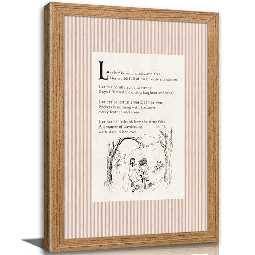 Framed Vintage Girl Nursery Wall Art Girlhood Poem Canvas Wall Decor | Pink Children's Nursery Painting Picture Cottagecore Sketched Kids Art Print for Kids Bedroom Girls Room Playroom