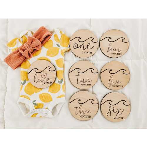 Wooden Monthly Milestone Disc For Baby Photos | Nautical Ocean Theme | Monthly Milestone Marker | Baby Shower Gift | Baby Milestone Cards