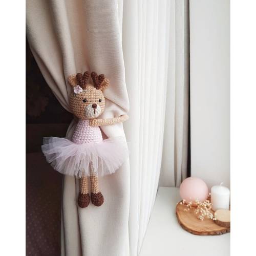 Pink ballerina deer curtain tie back Deer nursery tieback Deer tieback Animal curtain tie back Curtain tiebacks Deer hold back