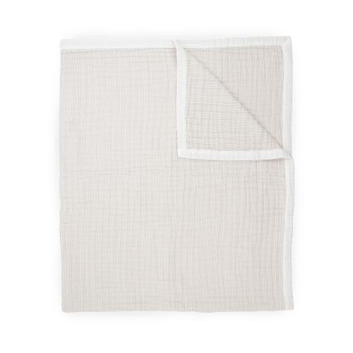 Organic Cotton Muslin Quilted Throw - Sand Stripe