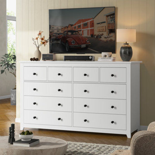 Winston Porter 10 Drawer Dresser for Bedroom, 52" Chest of Drawers with Deep Drawers, Long TV Stand Dresser, Modern Wooden Storage Dresser | Wayfair
