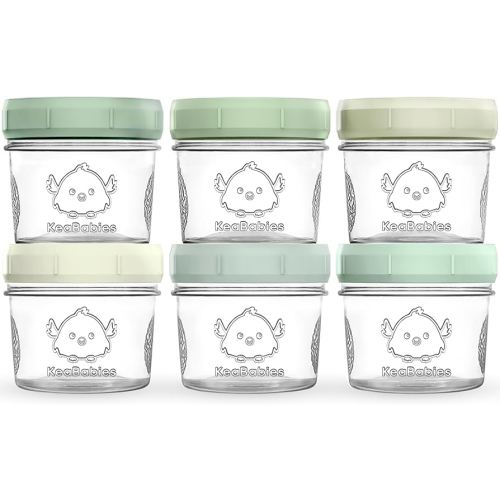 KeaBabies 6pk 4oz Glass Baby Food Containers with Lids - Leak-Proof, Microwavable Small Glass Jars, Baby Purees & Toddler Snack Storage Containers, BPA-Free, Dishwasher & Freezer Safe (Sage)