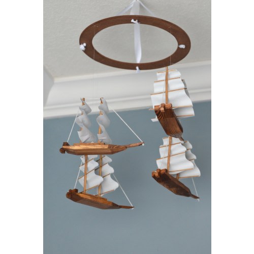 Pirate Ship Nursery Mobile, Wood & Fabric, Nautical Baby Decor