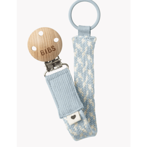 Braided Pacifier Clip Baby Blue & Ivory