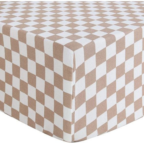 LifeTree Crib Sheets for Baby Unisex - Muslin Fitted Crib Sheets Toddler Bed Sheet, 70% Viscose from Bamboo and 30% Cotton, Fits Standard Crib, Coffee Checkered, 28in x 52in