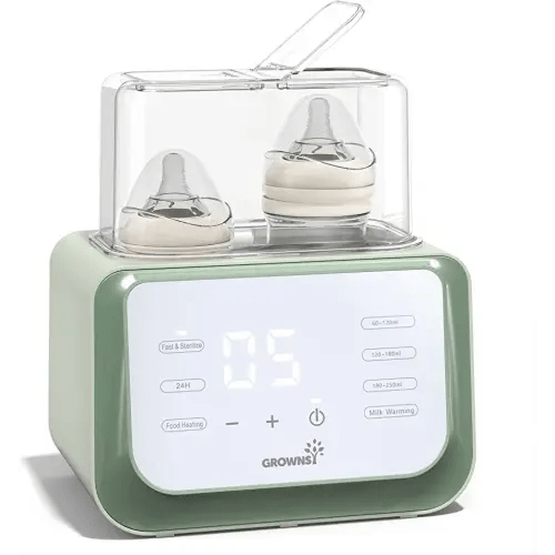 Baby Bottle Warmer, Grownsy 8-in-1 Fast Milk Warmer with Timer Breastmilk or Formula, Fits 2 Bottles, Accurate Temperature Control, with Defrost, Sterili-zing, Keep, Heat Baby Food Jars Function