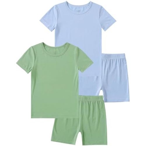 JunNeng Bamboo Viscose Toddler Pajamas,Baby Boy Girl Solid Snug Fit Short Sleeve Summer Sleepwear PJS