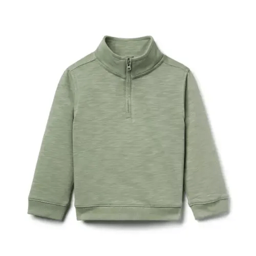 Boy Aspen Leaf Green The Slub Half Zip Sweatshirt by Janie and Jack