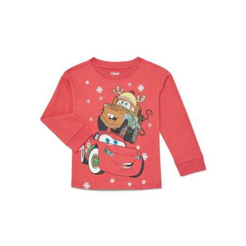 Pixar Cars Toddler Boys' Christmas Graphic Tee with Long Sleeves, Sizes 12M-5T