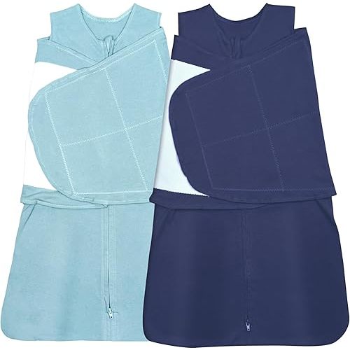 Baby Sleep sack Swaddle,Swaddles 3-6 Months,3-Way Adjustable Wearable Transition Blanket 100% Organic Cotton 2-Piece,12-18 lbs,1.0 TOG(Cyan&Navy Blue)