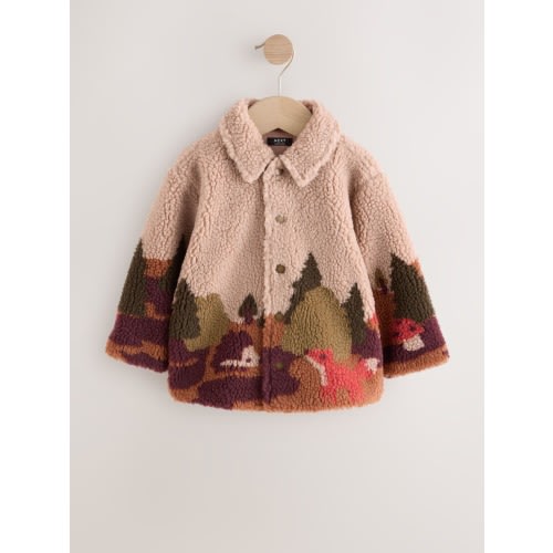 Neutral Scenic Print Borg Fleece Shacket (3mths-7yrs)