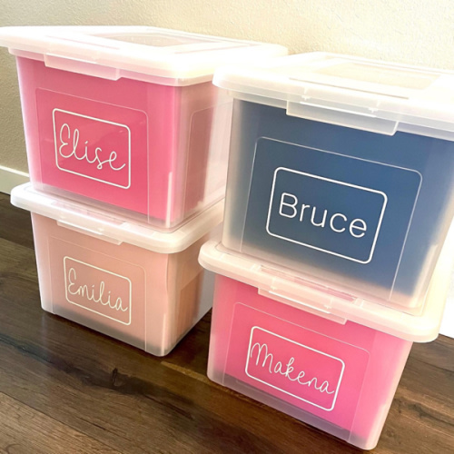 Fully Assembled Kids Memory Box or Milestone Tote, Custom Hanging File Folders, School Box and Organization Baby File Bin, Name Decal