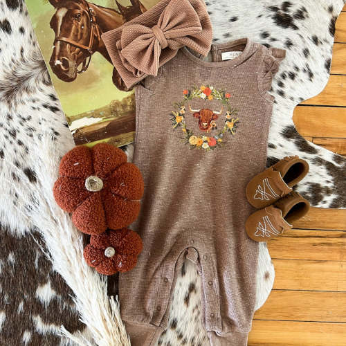 Western Floral Highland RUFFLE Romper(Mocha)(little kid) – theFRINGEDpineapple