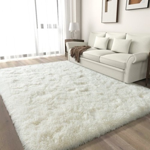 LOVEVOOK 5x7 Feet Cream White Area Rugs for Living Room Bedroom, Non-Slip Fluffy Soft Shag Rug, Plush Carpet for Home Dorm Decor Aesthetic