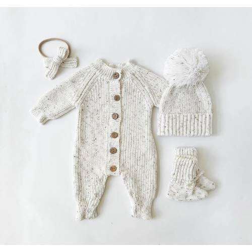 Baby Knit Jumpsuit Buttoned Outfit | Combo Options| Beanie booties Jumper| Coco-Speckle MEKO