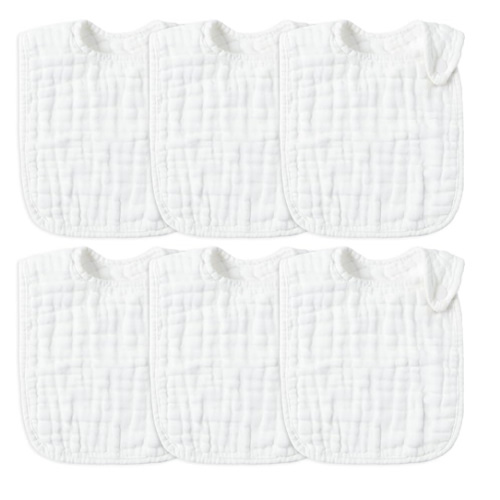 Zainpe 6Pcs Snap Muslin Cotton Baby Bibs White Adjustable Drool Bib with 6 Absorbent Soft Layers, Machine Washable Unisex Burp Cloths for 3 to 36 Months Boys Girls Infant Newborn Toddler