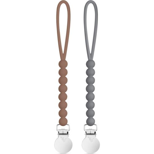 Ryan & Rose Cutie Clip 2 Pack - Pacifier Clip Holder Silicone (Judy-Bark/Judy-Steel)